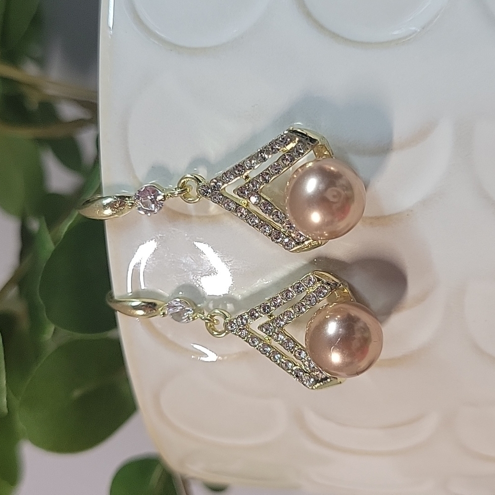 Chocolate Pearl CZ Drop Earrings, S925 wires - Picture 3 of 6